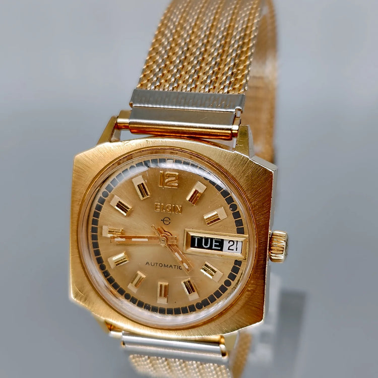 Elgin, Square, Automatique, Or plaqué, 1970, Montres bracelet