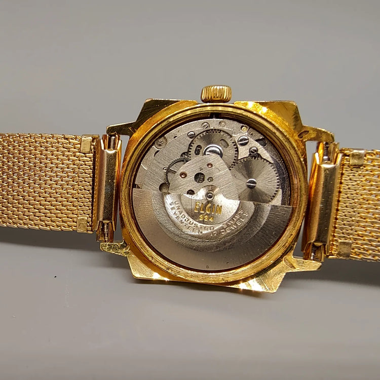Elgin, Square, Automatique, Or plaqué, 1970, Montres bracelet