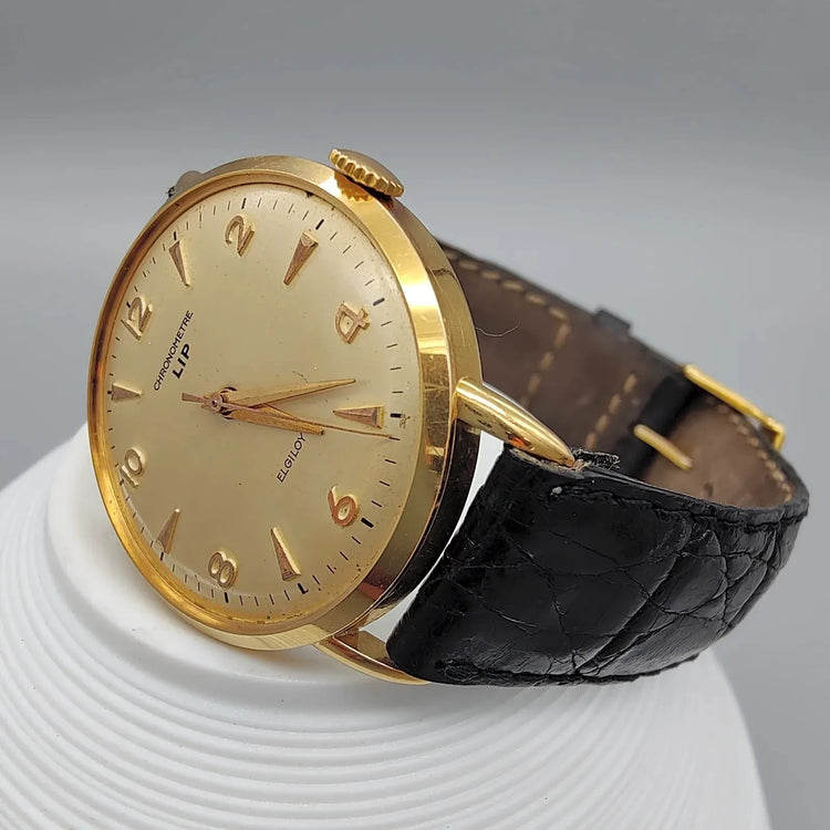 LIP, Elgiloy, Manuel, Or jaune massif, 1950, Montres bracelet