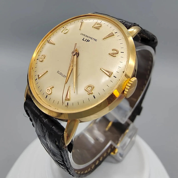 LIP, Elgiloy, Manuel, Or jaune massif, 1950, Montres bracelet