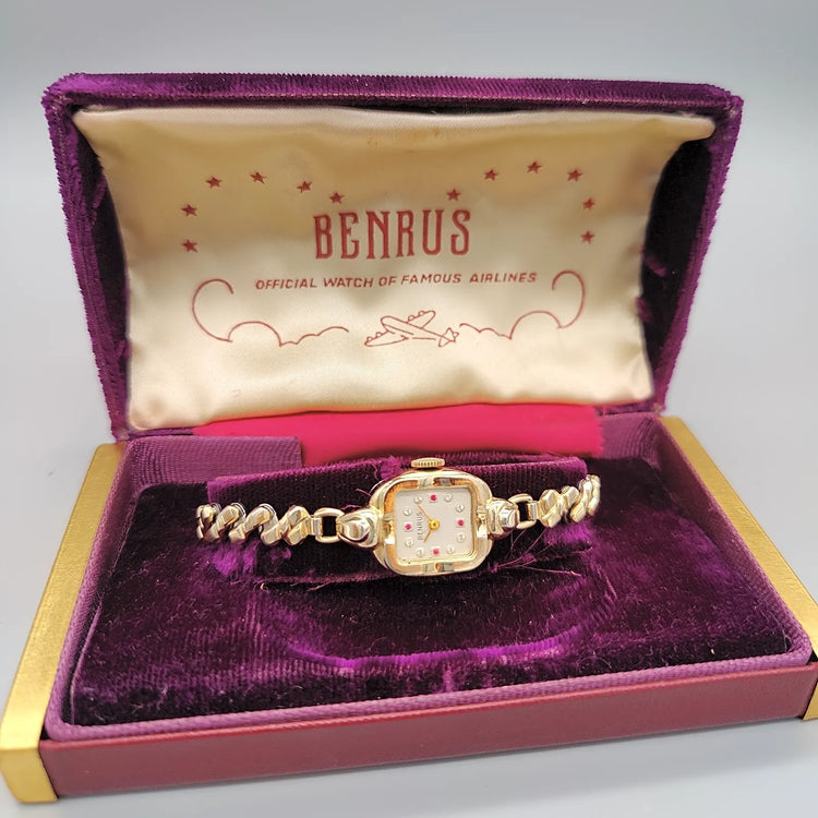 Benrus, Rubis, Manuel, Or plaqué, 1950, Montres bracelet