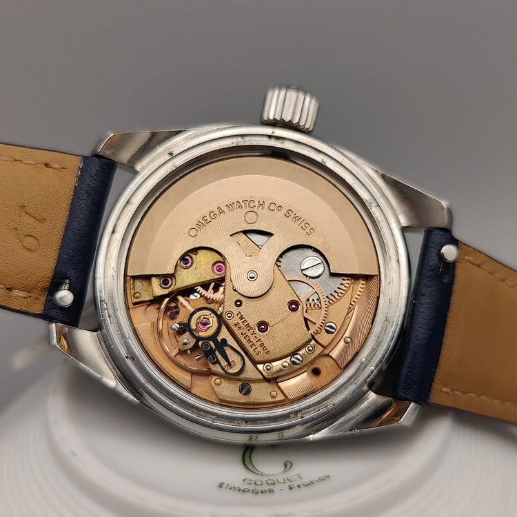 Mouvement automatique Omega Seamaster 60 de 1968, calibre détaillé et finitions horlogères vintage.