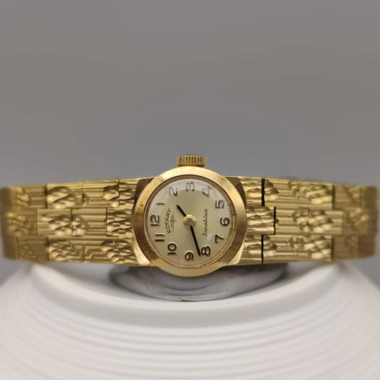 Boîtier détaillé de montre vintage Rotary Incabloc 1970, mouvement manuel, cadran crème/champagne.