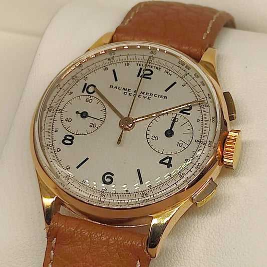 Baume & Mercier, Chronographe, Manuel, Or jaune massif, 1950, Montres bracelet