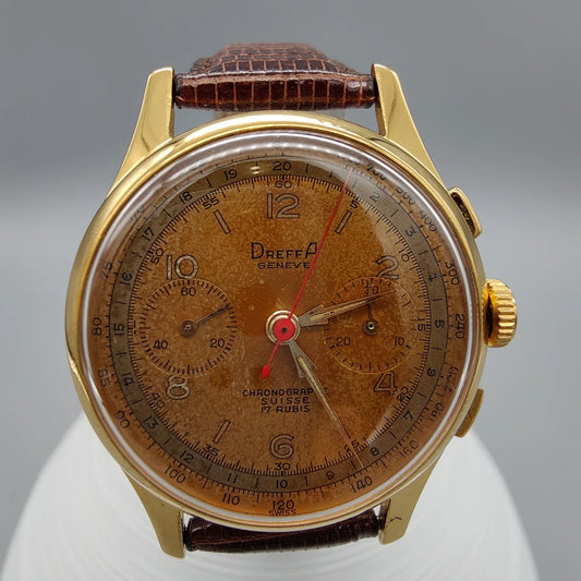 Cadran Dreffa Chronographe Suisse 1950, montre vintage suisse à mouvement manuel. Sublime pièce de collection.