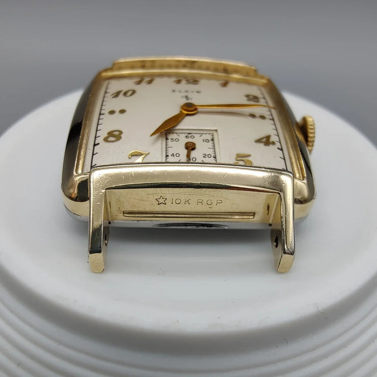 Montre vintage Elgin Durapower 1949, cadran champagne, mouvement manuel - photo de détail.