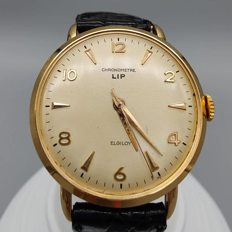 Cadran de la montre vintage Lip Chronometre 1955, mouvement manuel, cadran champagne, 35mm.